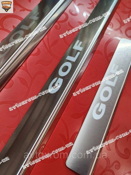 Накладки на пороги VOLKSWAGEN GOLF VI PLUS *2003-2012 Фольксваген Гольф 6 ПЛЮС Нержавейка САТИН комплект PS-VW06 OMSA фото