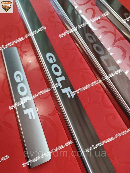 Накладки на пороги VOLKSWAGEN GOLF VI PLUS *2003-2012 Фольксваген Гольф 6 ПЛЮС Нержавейка САТИН комплект PS-VW06 OMSA фото