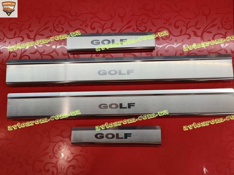 Накладки на пороги VOLKSWAGEN GOLF 4 (5дверей) *1997-2003 Фольксваген Гольф 4 Premium нержавійка P-VW10 nn. фото