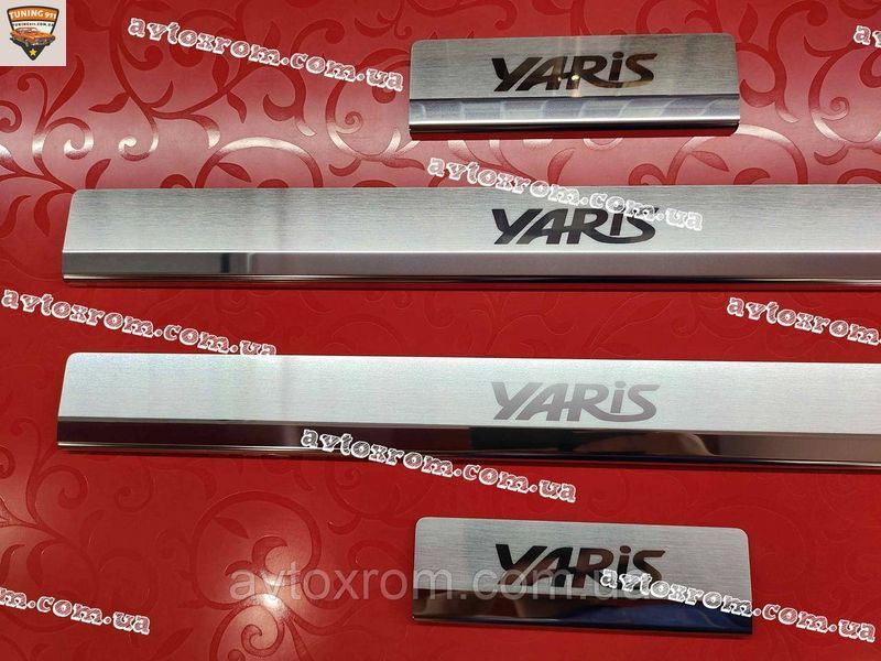 TOYOTA YARIS III 5D *2011-2020год Тойота Ярис Premium Накладки на пороги Нержавейка с логотипом комплект 4шт P-TO26 OMSA фото