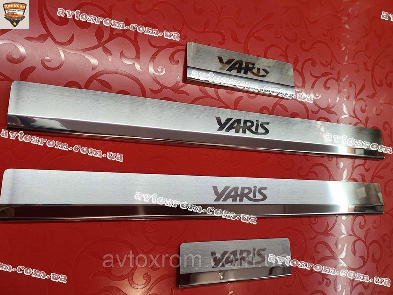 TOYOTA YARIS III 5D *2011-2020год Тойота Ярис Premium Накладки на пороги Нержавейка с логотипом комплект 4шт P-TO26 OMSA фото