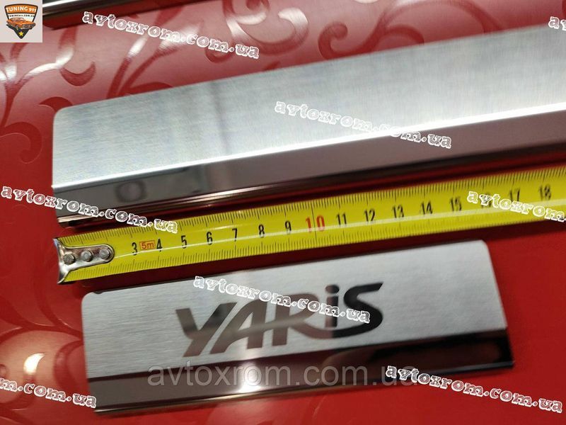 TOYOTA YARIS III 5D *2011-2020год Тойота Ярис Premium Накладки на пороги Нержавейка с логотипом комплект 4шт P-TO26 OMSA фото