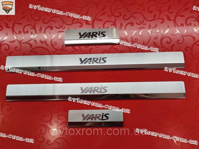 TOYOTA YARIS III 5D *2011-2020год Тойота Ярис Premium Накладки на пороги Нержавейка с логотипом комплект 4шт P-TO26 OMSA фото