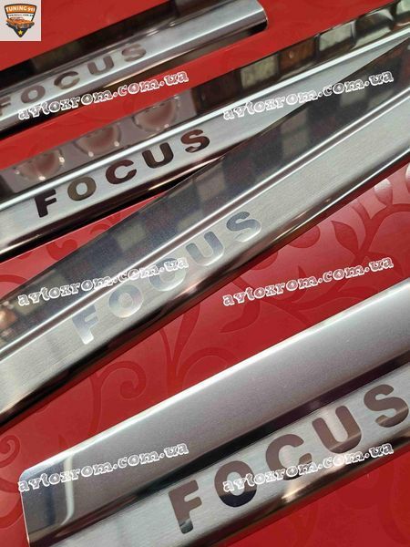 Накладки на пороги FORD FOCUS 4 *2019- (5D/SW Premium) Форд Фокус Нержавейка комплект с логотипом 4штуки P-FO37 фото