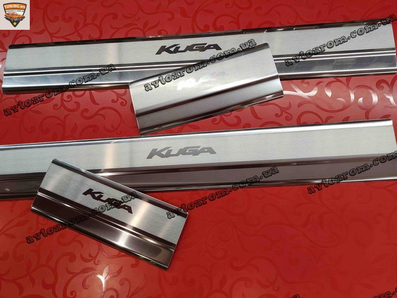 Накладки на пороги Форд Куга *2008-2013рік FORD KUGA Преміум Нержавійка з логотипом 4одиниці P-FO18 фото
